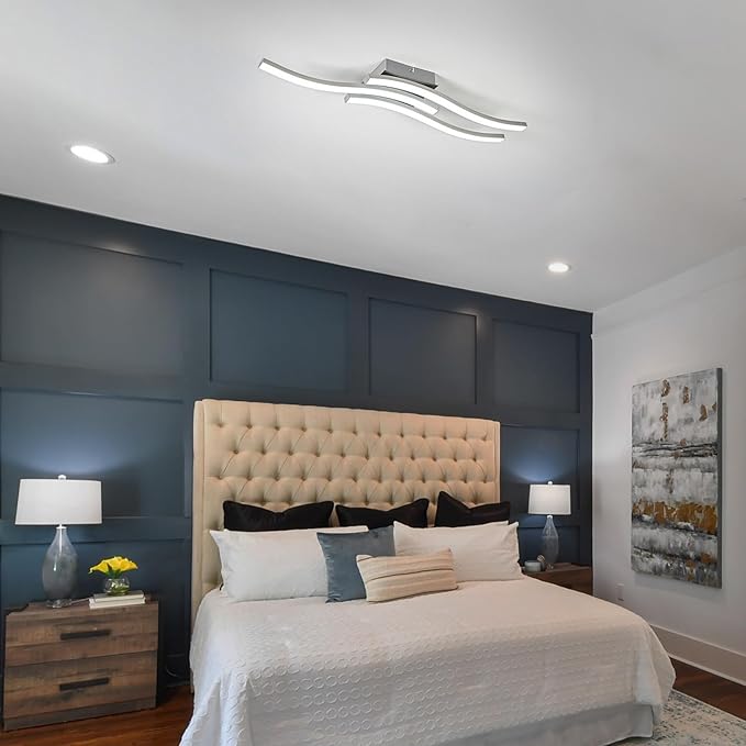 EDISLIVE Modern Dimmable LED Ceiling Light Curved 3 Light 22.5 in Minimalist Flush Mount Ceiling Light Fixture Lamp for Bedroom Foyer Kitchen 6000K 18W Nickel