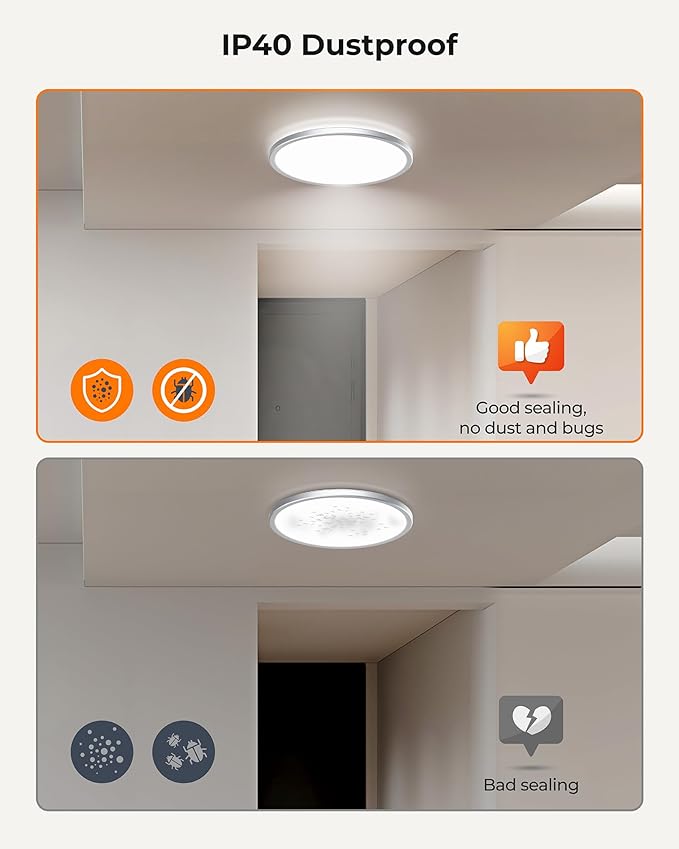 BLNAN 15.4 Inch LED Flush Mount Ceiling Light, 3000K-5000K 3 Color Selectable Ceiling Lights, 36W 3600LM Closet Light Fixture, Ceiling Lamp for Bedroom, Dining Room, Kitchen, Silver