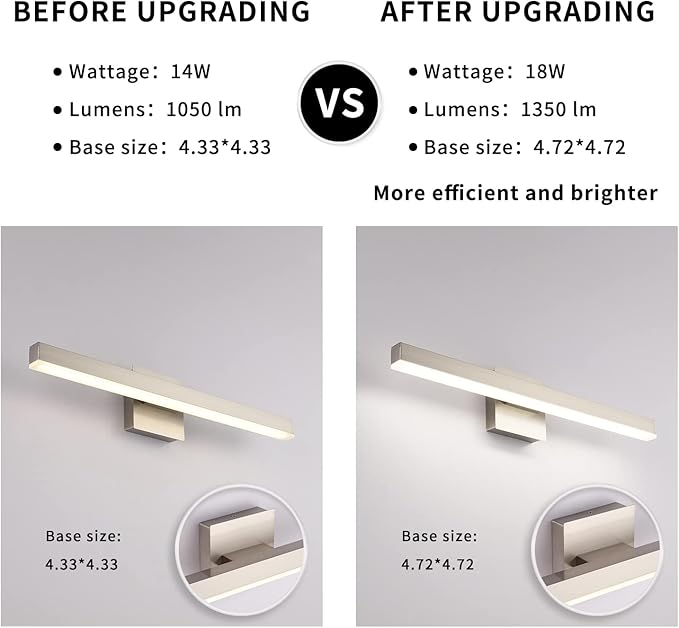 Joossnwell LED Bathroom Vanity Lighting Mirror Front Makeup Lights Fixtures Indoor Wall Mount Sconces Lamps Brushed Nickel 23.62" Inch 18W 4000K