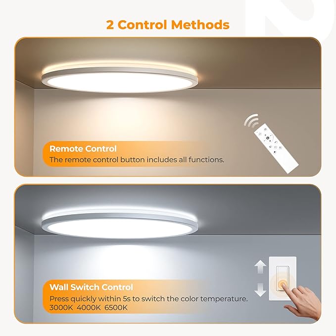 BLNAN LED Flush Mount Ceiling Light with Remote Control, 15.4 Inch 36W 3000K-6500K Dimmable Ultra Thin Low Profile Wired Ceiling Lamp with Night Light for Living Room Bedroom Kitchen