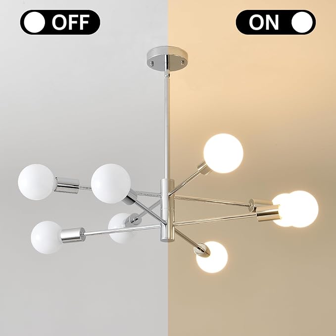 HHR Modern Sputnik Light Fixture, 8-Light Chrome Mid Century Ceiling Chandelier, Height Adjustable Farmhouse Chandeliers for Living Dining Room Kitchen Island Over Table