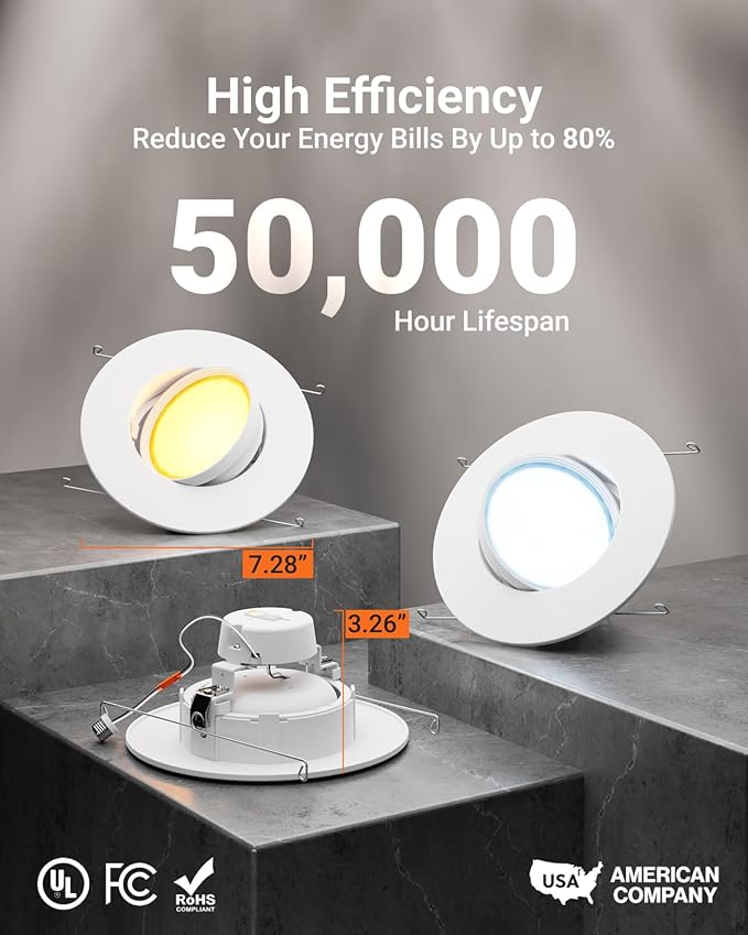 Sunco 8 Pack LED Can Lights Eyeball Retrofit Gimbal 5/6 Inch Recessed Lights, 12W=60W, 5 Colors (2700K/3000K/3500K/4000K/5000K), 800 LM, Directional Angled Trim Adjustable Ceiling Downlight, UL