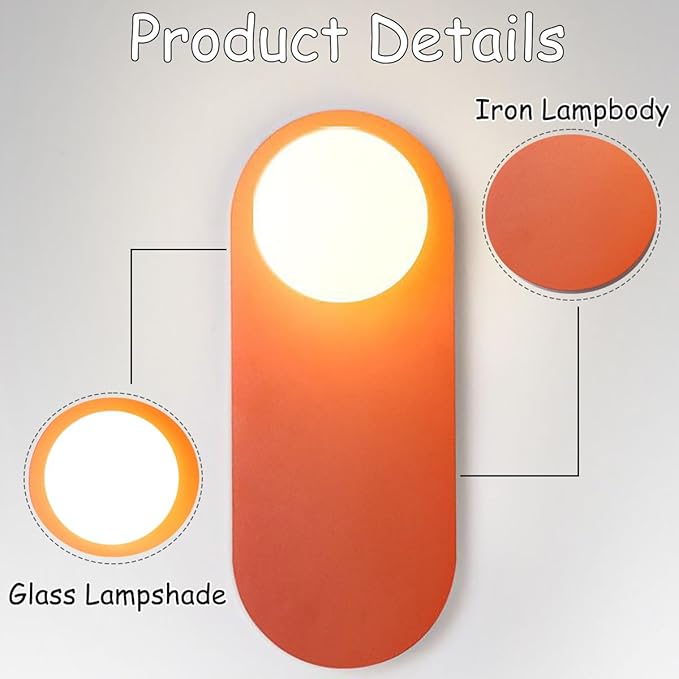 Glass Corridor Wall Mounted Lamp,Globe Light Fixture with Orange Background,Nordic Style Wall Sconce for Bedroom Kitchen and Hallway
