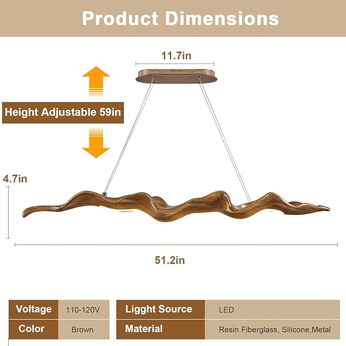 Upgrade 51.2in LED Linear Pendant Lights,Modern Resin Ceiling Pendant Lights for Dining Room,Island Lighting Hanging Light for Kitchen,Living Room