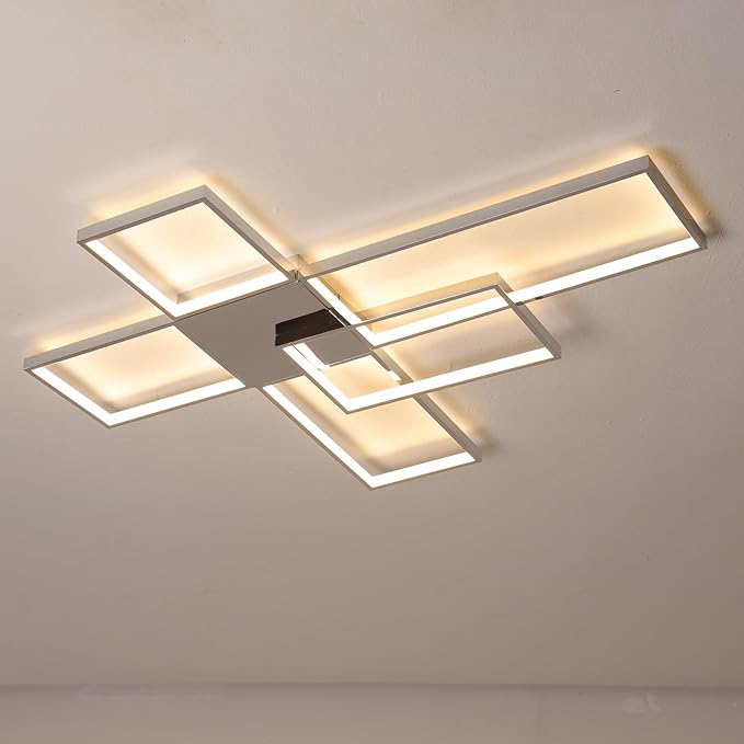 Dimmable with Remote Control LED Ceiling Light 3000K-7000K Flush Mount Luminaire Black Finished Chandelier for Living Room Dining Room Bedroom Kitchen (Chrome-VL17025-WK-L)