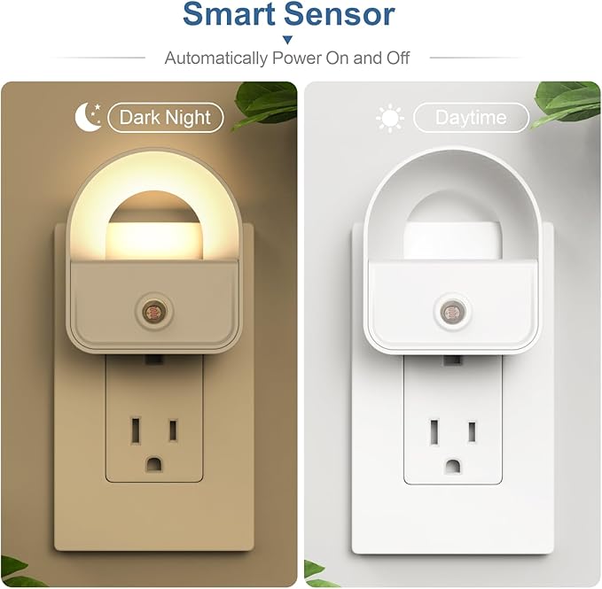 LED Night Light Plug into Wall, Nightlights with Smart Dusk toDawn Sensor, Night Light Suitable for Bedroom, Bathroom, Hallway, Kitchen, Stairs, Kids, 6 Pack, White Light