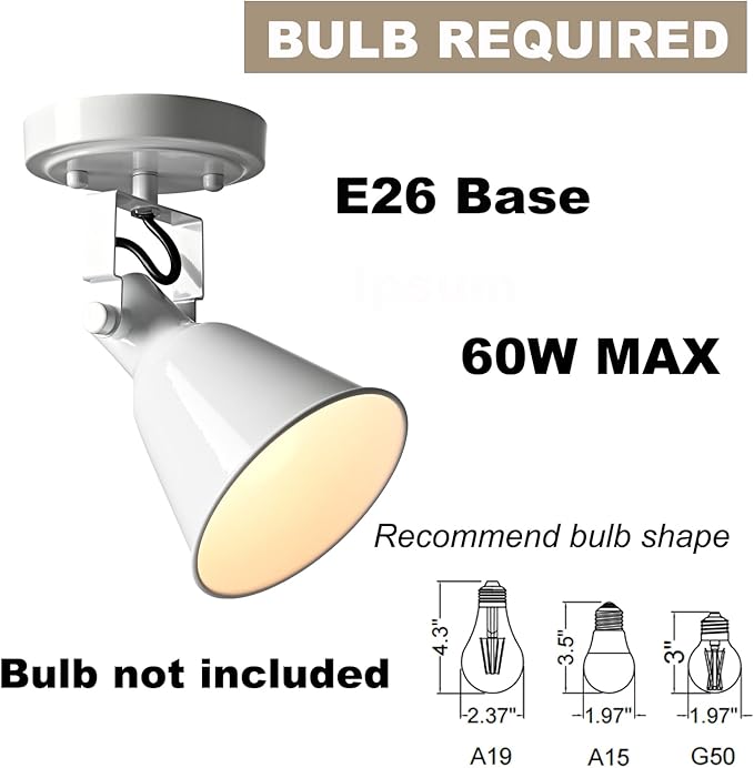 DIRYZON 1-Light Adjustable White Spotlight, Semi Flush Mount Ceiling Light Fixture Track Light for Bedroom, Kitchen, Hallway & Wall Art Display