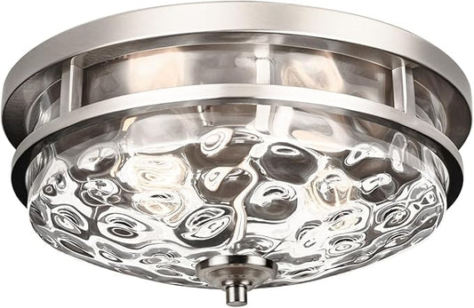 Flush Mount Ceiling Lights, 2-Light Farmhouse Close to Ceiling Light, Industrial Ceiling Lighting Fixture for Kitchen Hallway Bedroom Living Room Stairways Porch (Brushed Nickel)