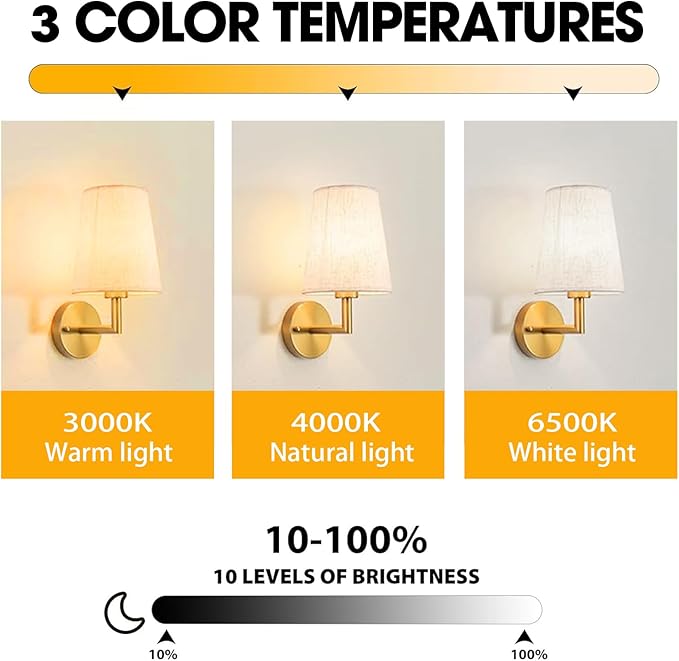 JKEYES Battery Operated Wall Sconces Set of Two, Gold Cordless Wall Sconce with 10000mAh RGB Dimmable Detachable Rechargeable Bulbs, 12 Colors Sconces Wall Decor for Bedroom Living Room Hallway