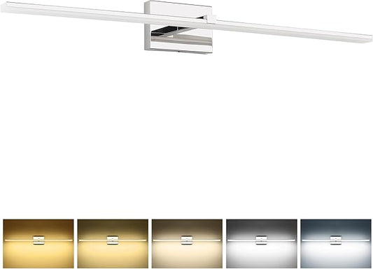 ZUZITO 40in Chrome Bathroom Vanity Light Modern LED Bathroom Light Fixtures 5CCT Dimmable 28W Vanity Light Bar for Bath