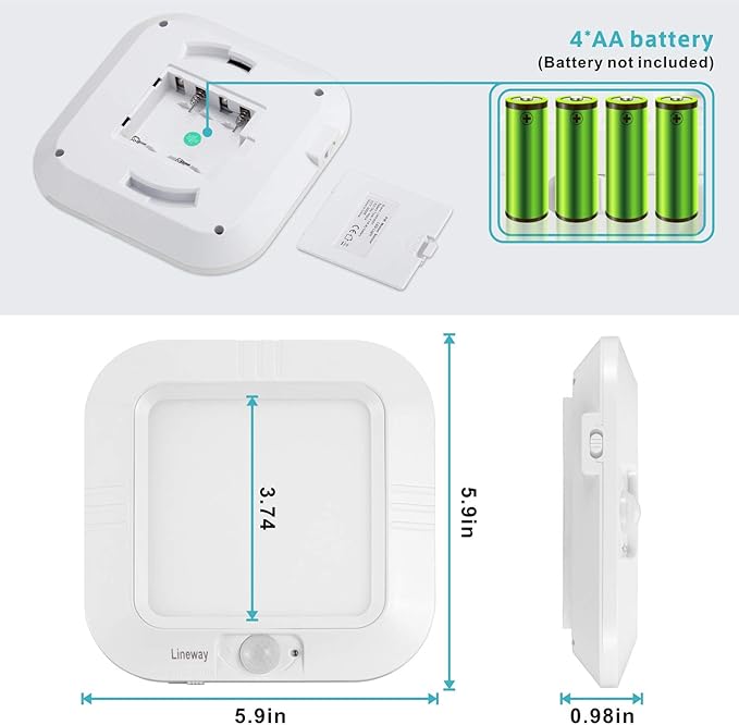 2 Pack Battery Operated Ceiling Light Motion Sensor Shower Light, Wireless Closet Lights 6000K LED Bathroom Shower Lamp, Motion Activated Ceiling Lamp for Bathroom Closet Cabinet(Battery Not Included)