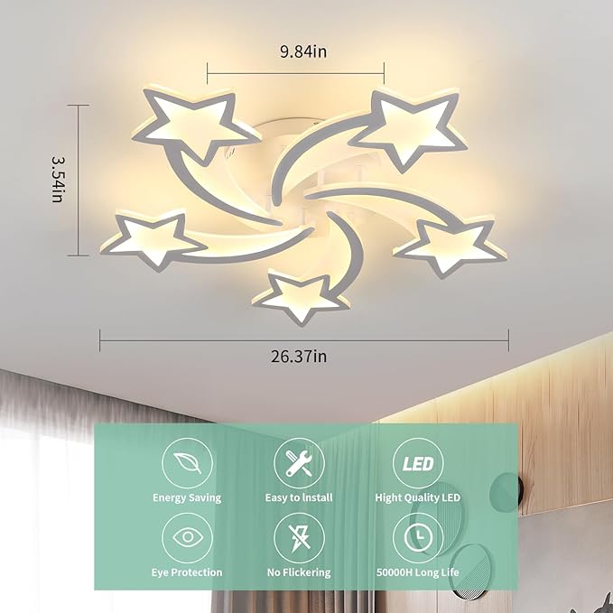 Goeco Kids Ceiling Light, 3 Light Modes (3000K/4500K/6000K) Modern Acrylic LED Close to Ceiling Light Fixture, White Star Shape Flush Mount Lamp for Kids Room, Nursery, Bedroom, Living Room