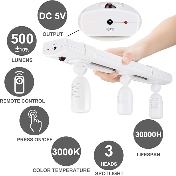 BIGLIGHT LED Track Light, Dimmable Accent Lighting with Rotatable Heads, Plug in Spotlight with Remote for Lighting up Kitchen Sink Cabinet Gallery Picture Bathroom Basement Artwork