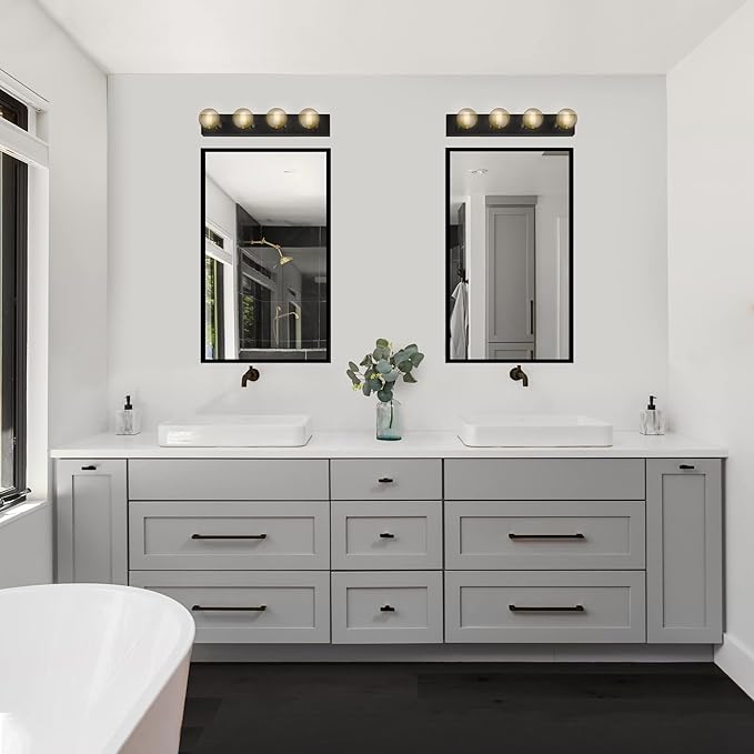 Design House Vanity Lights, 4 Linear Lights, Dimmable, Horizontal or Vertical Use, Uses (4) 60W Bulbs, for Bathroom/Makeup Vanity, Matte Black, 24.0. in. L x 4.33 in. H x 2.0 in. D, 588574-BLK