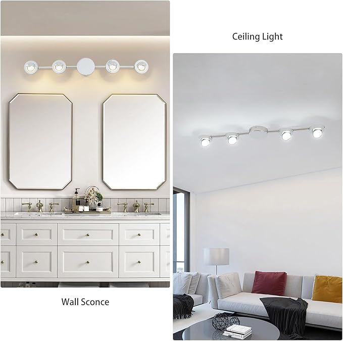 Qcyuui Track Lighting 4-Light LED Track Lighting Fixtures Ceiling Dimmable Kitchen Ceiling Light with Remote Brushed Nickel Rotatable Heads Ceiling Spotlight Wall Light for Bedroom Living Room