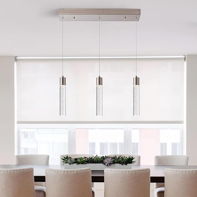 Modern Pendant Light with Adjustable Height - Brushed Nickel & Cylinder Island Lights, 3000-6000K Dimmable Kitchen Pendant Lighting for Kitchen Island, Dining Room, Bar Counter