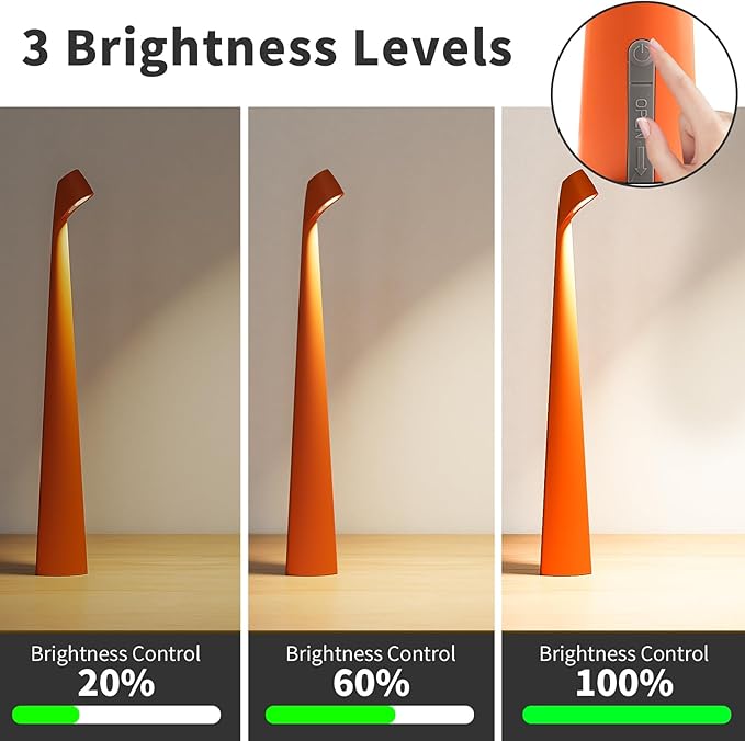 HAPYGI Portable Cordless LED Desk Lamp, Rechargeable Wireless Table Lamp, 3-Level Brightness, Patio & Bedside Night Light, Dining Room Ambient Reading Light (Orange)