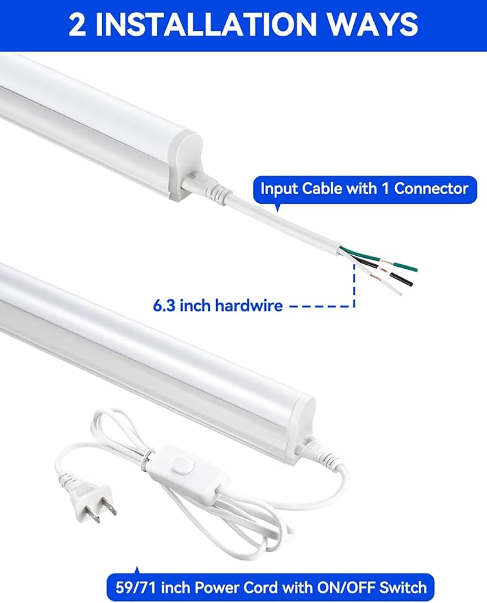 4FT T5 PRO LED Shop Lights, 2800LM 6500K Bright White LED Integrated Fixture, 20W Linkable Garage Light, Ceiling and Cabinet Light with ON/Off Switch, Workshop, Basement, 4 Pack