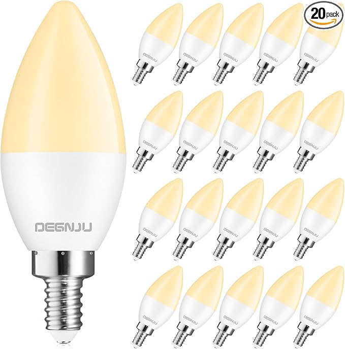 DEGNJU 20 Pack LED Candelabra Light Bulbs 60W Equivalent, Chandelier Light Bulbs Soft White 2700K, E12 LED Bulb, Type B Light Bulb 5.5W, Candelabra Base, 120V, B11 Candle Light Bulb, Non-Dimmable