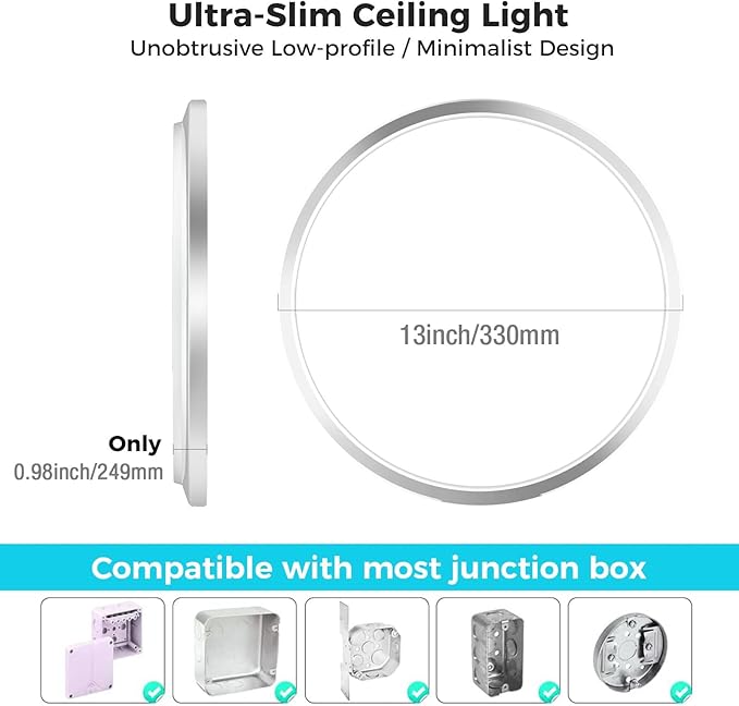libtit 3Pack Led Ceiling Light 13Inch, 24W 2400Lm Bright Light Fixture Brushed Nickel, Adjustable 3000K/4500K/6000K, Modern Slim Flat Ceiling Lamp for Living Room Bedroom Hallway