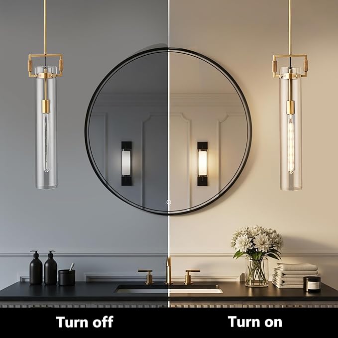 Brass Pendant Light Glass for Kitchen Island Set of 2, Gold Pendant Lights, Adjustable Hanging Chandelier with Glass Shade Modern Pendant Light Fixture for Farmhouse, Dining Room, E26 Bulb Included