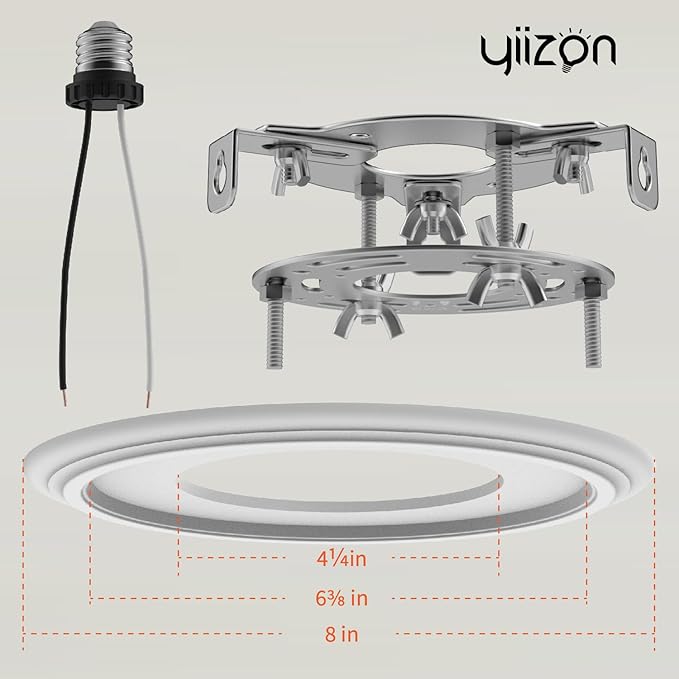 5 and 6 inch Recessed Can Light Conversion Kit, for Ceiling Light Fixture, Pendant Light, Hanging Light, Ceiling Fan, with 7’¾ Beveled & Flat, Steel, Medallion, White Finish
