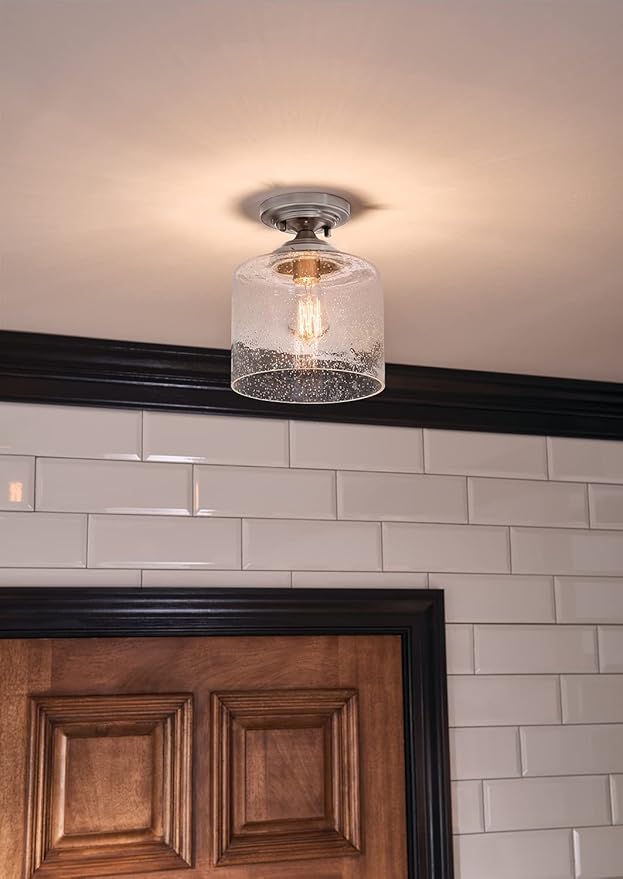 Kichler Winslow 8.5" Semi Flush Mount Light in Brushed Nickel, 1-Light Foyer or Bedroom Light with Clear Seeded Glass, (8.5" W x 10.5" H), 44033NI