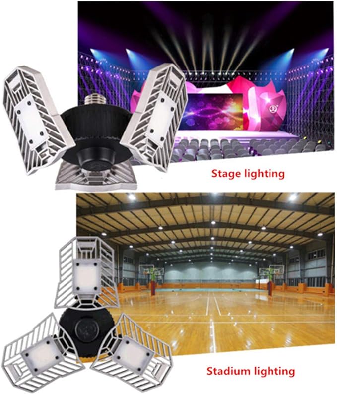 Deformable Garage Led Light High Intensity Mining Lamps 60W 6000LM Adjustable Ceiling Light Garage, Warehouse,Attic,Workshop,Basement. (6000K White, Silver Ordinary Version)