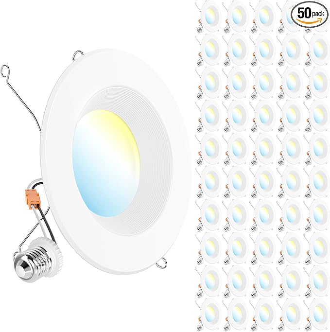 Sunco 50 Pack LED Recessed Lighting 6 Inch, Retrofit Can Lights, 965LM, 13W (100W Equivalent), Selectable CCT 2700K/3000K/3500K/4000K/5000K, Dimmable, Baffle Trim, Damp Rated UL