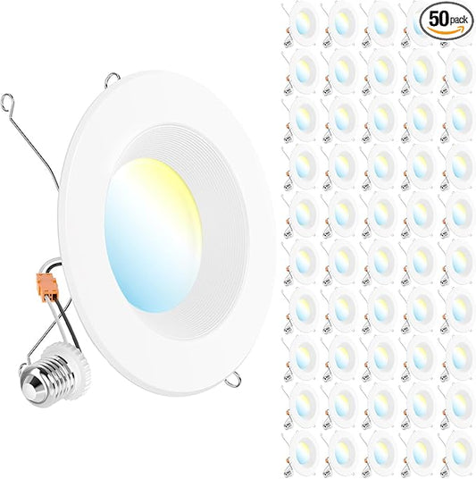 Sunco 50 Pack LED Recessed Lighting 6 Inch, Retrofit Can Lights, 965LM, 13W (100W Equivalent), Selectable CCT 2700K/3000K/3500K/4000K/5000K, Dimmable, Baffle Trim, Damp Rated UL