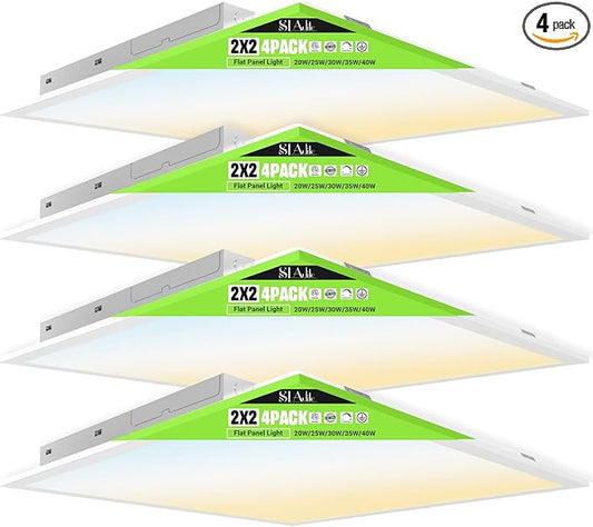 2x2 LED Light Flat Panel 4Pack,40/35/30/25/20W,5 Color Temps 2.7K/3K/3.5K/4K/5K,Dimmable (0-10V) Recessed Drop Ceiling Lights,5200 LM Fixture Flush Mount Ceiling for Office Kitchen Garage ETL-4Pack