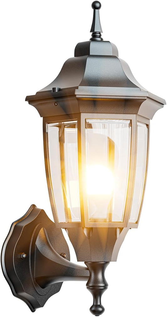 EMART Outdoor Front Porch Light, Exterior Anti-Corrosion, Waterproof Aluminum & Glass Shades Wall Lamp Fixture, Modern Sconce Lantern for Outside, House, Garage - 1 Pack, Black （Bulb Included）