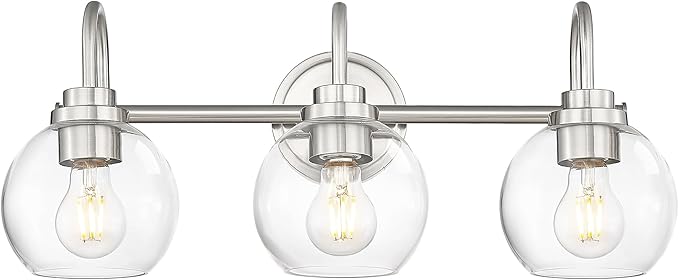 Bathroom Light Fixtures, 3-Light Brushed Nickel Vanity Lights Over Mirror with Globe Clear Glass, Modern Vanity Lighting Fixtures, AD-22280-3W-SN