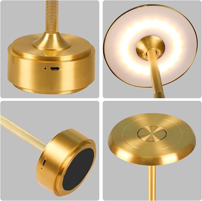 HAPYGI 5200mAh Rechargeable Cordless LED Table Lamps Touch Sensor Light, 3-Levels Portable Dimming Wireless Battery Operated Lamp,Night Light/Restaurant Table/Outdoor/Coffee/Bar (Gold)