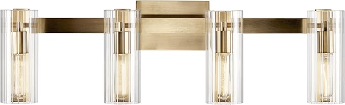 Kichler Jemsa 32" 4-Light Modern Bathroom Vanity Light Fixture with Clear Fluted Glass in Champagne Bronze for Bathroom Lighting Over Mirror (9.75" H x 32" W), 55169CPZ