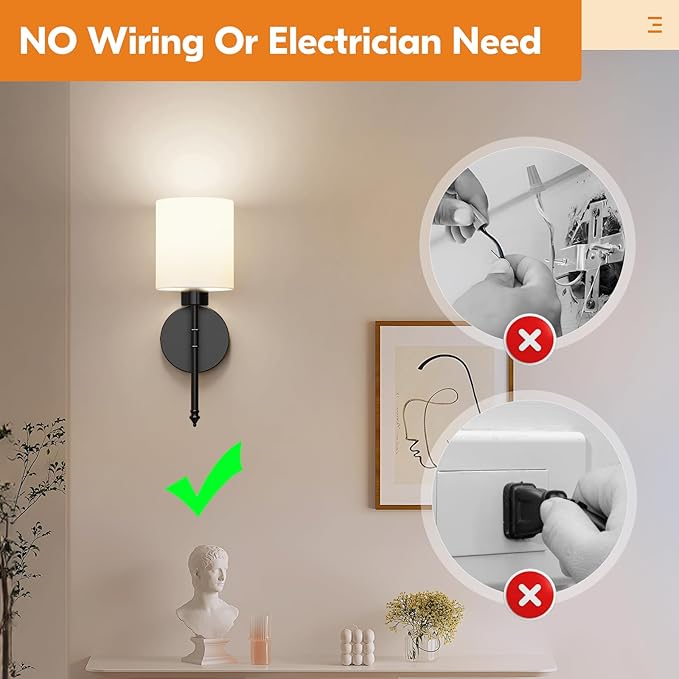 NIORSUN 15 inch Battery Operated Wall Sconce Set of 2, Black Wireless Rechargeable Wall Lights with 5200mAh Dimmable Detachable Bulbs and Remote, 9 Colors Sconces Wall Decor for Bedroom Living Room