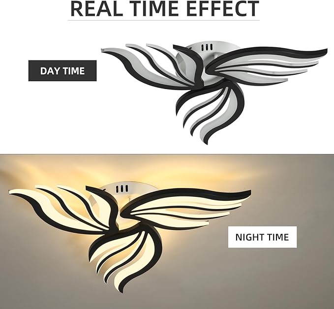 Becailyer 26.7" LED Flower Ceiling Lamp, Dimmable Modern Close to Ceiling Lights with Remote Control, 30W Acrylic 3-Petals Flush Mount Ceiling Lighting Fixtures for Bedroom Dining Room Kitchen, Black