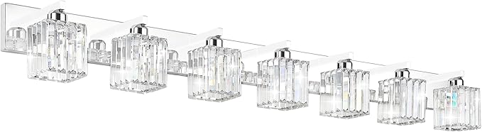 Aipsun Bathroom Vanity Light Fixtures Chrome Vanity Light for Bathroom Crystal Vanity Lighting Fixtures 7 Light (Exclude Bulb)