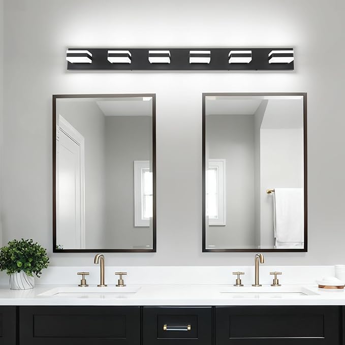 PRESDE 6-Light LED Bathroom Light Fixtures Over Mirror Matte Black Vanity Light for Bathroom Modern Bath Wall Lighting