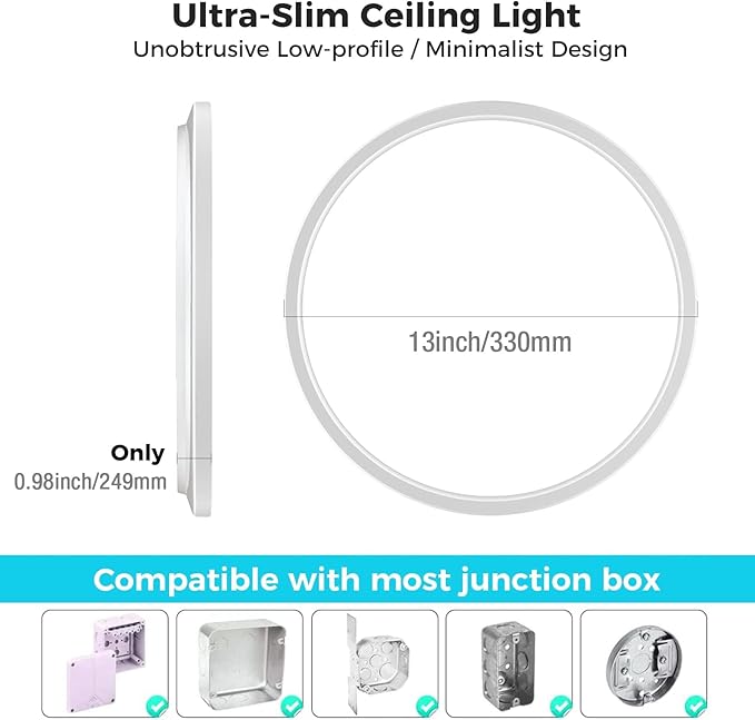 libtit 3 Pack 13 Inch LED Flush Mount Ceiling Light, 3000K/4500K/6000K Ultra-Slim LED Ceiling Light, 3200 LM 28W Modern Ceiling Light Fixture for Bedroom, Kitchen, Bathroom, Hallway - White
