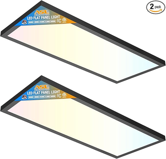 Allsmartlife 1x2 FT LED Flat Panel Light Surface Mount, 24W 2880LM 5CCT 3000K-6000K Dimmable, Ultra Slim Edge-Lit LED Ceiling Light, Flush Mount Fixtures for Kitchen Office, Black 2-Pack