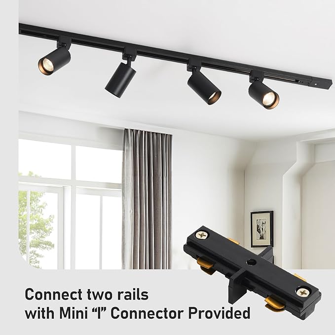 6-Light LED Track Lighting Kit with 6.6FT H Track Lighting Rails & Floating Canopy Connector, GU10 Track Light Kit, Modern Kitchen Track Lighting Fixtures Ceiling Spot Light, Black (No Bulbs)