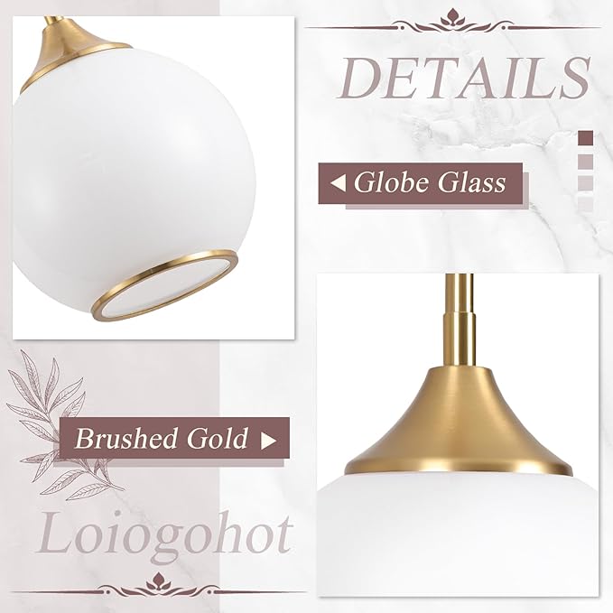 Pendant Lights Kitchen Island,Farmhouse Pendant Light with Milky Glass Globe Shade,6.29" Glass Pendant Light for Brushed Bronze Finish Farmhouse Entryway Dining Room Kitchen Island 1 Light