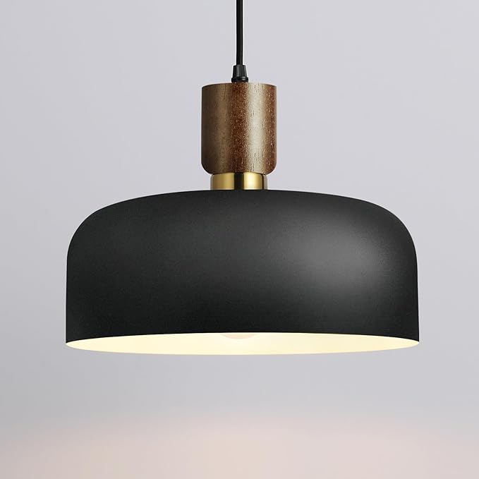 Modern Black Pendant Light Over Kitchen Island,Industrial Pendant Lighting,Adjustable Wood Ceiling Hanging Light Fixture for Dining Room,Living Room,Bedroom,Hallway,Sink,Bar