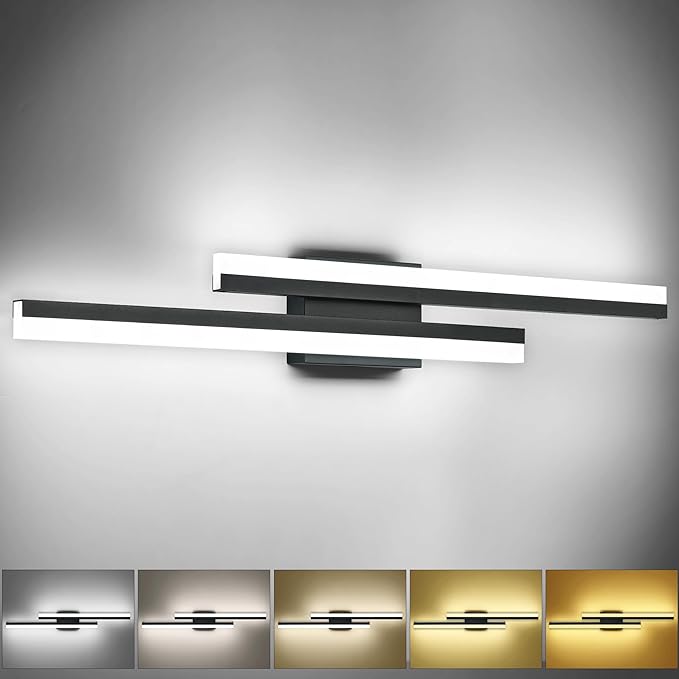 PRESDE 32 Inch LED Vanity Light Black Bathroom Light Fixtures Over Mirror Modern Bath Lighting Bar 5CCT