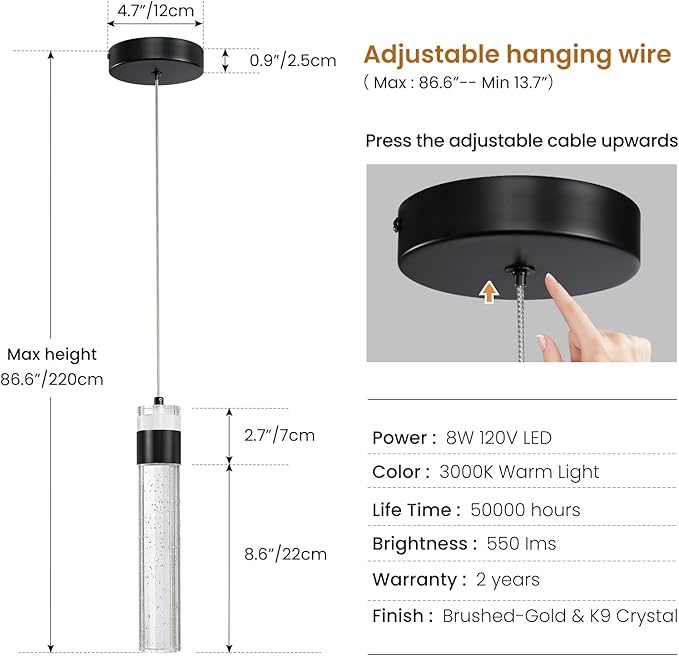 Black Pendant Lights Kitchen Island 3 Pack Crystal Hanging Pendant Light Fixtures with Crystal Bubble 3000K LED Modern Pendant Ceiling Lighting for Dining Room Restaurant Living Room Bedroom