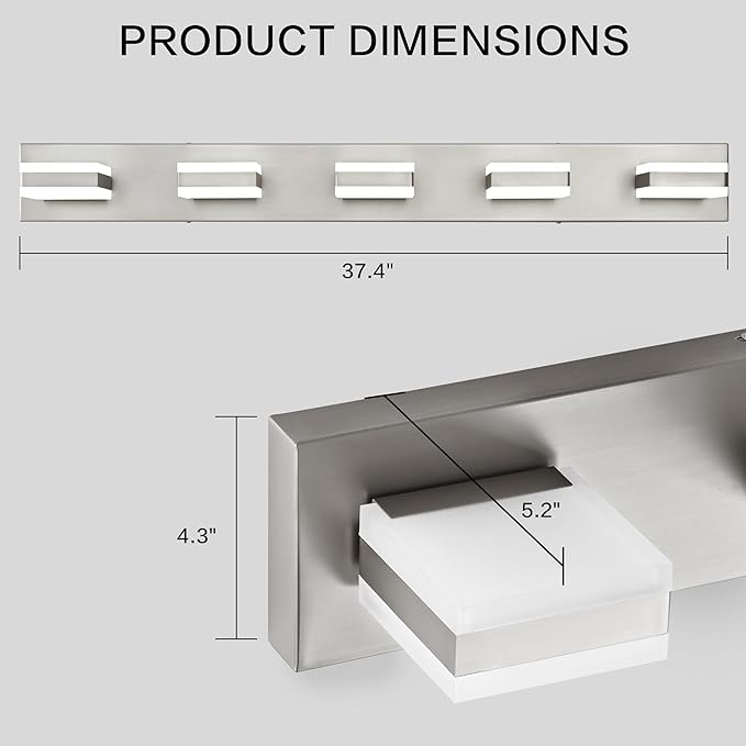 PRESDE 5-Light LED Bathroom Vanity Light Fixtures Brushed Nickel Modern Wall Lighting Over Mirror for Bathroom