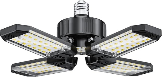 LED Garage Light - 120W Garage Lights Ceiling LED 12000LM with 4+1 Deformable Panels, Screw in Shop Lighting 6500K Fit for E26 E27 Bulb Socket, for Workshop, Barn, Basement, Attic, Bay