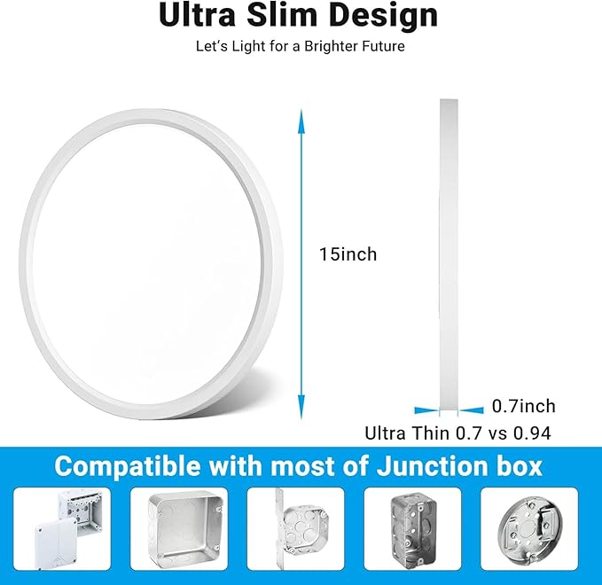 LED Flush Mount Ceiling Light,15Inch 30W,3000K/3500K/4000K/5000K/6500K 5 Color Temperatures Ceiling Light Fixture for Kitchen Porch Hallway Bedroom Bathroom and Closet,White
