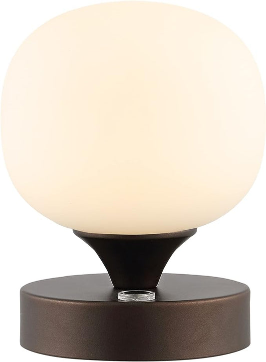 JONATHAN Y 6.13" Oil Rubbed Bronze Modern Cordless Rechargeable LED Table Lamp, Frosted White Glass Shade, Touch Dimmable Mini Accent Light for Bar, Bedroom, Nightstand JYL7112A